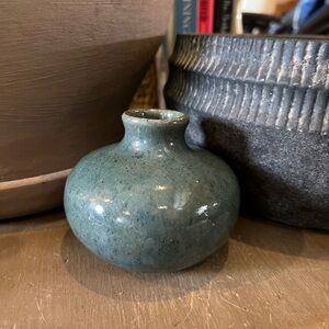 Studio Pottery Blue Green Speckled Bud Vase